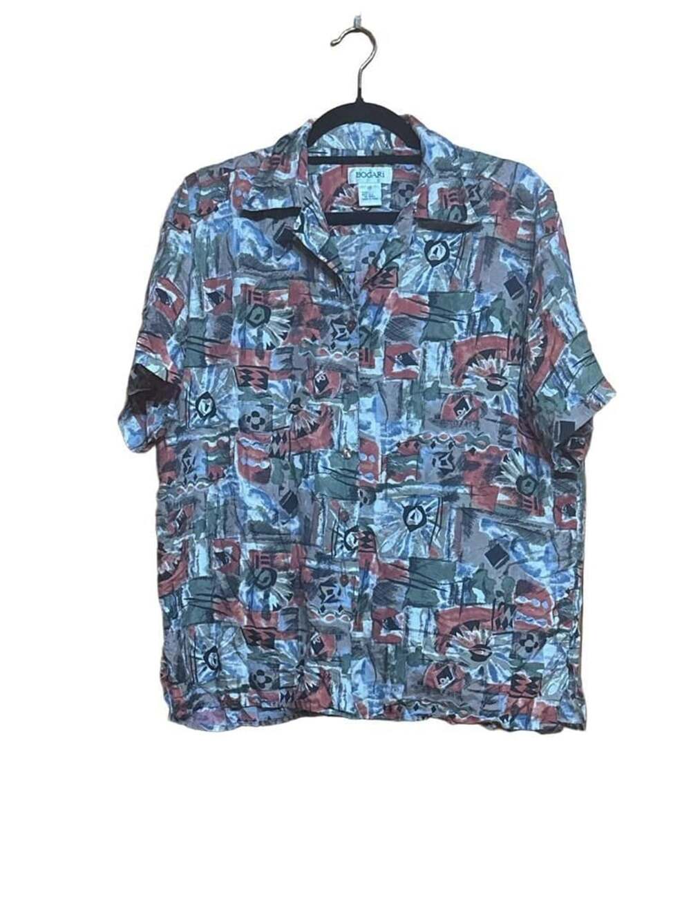 Bogari Silk Abstract Print Button Down Shirt Size M